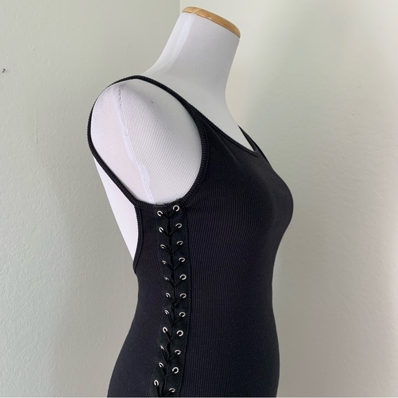 Silence + Noise Side Lace Ribbed Tank Dress Size Small Black - Picture 12 of 14